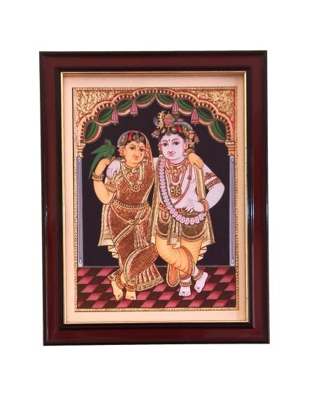 Sri Krishna with Ruckmani Tanjore Style Paint Photo Frame Wall Art - A4 Size 12 x 9 inch