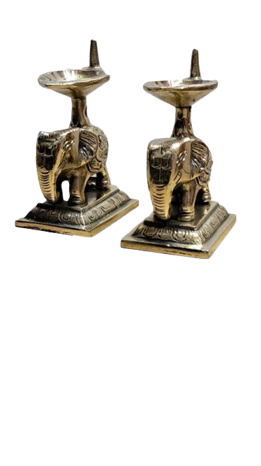 Brass Elephant Lamp Diya Set With Ghee lamp 