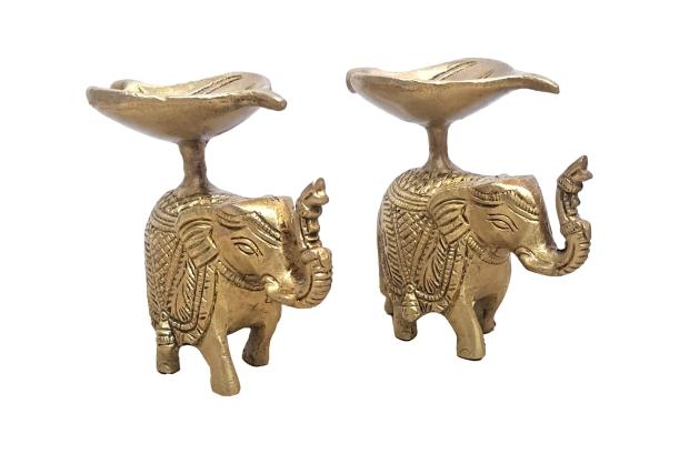 Brass Elephant Lamp Pair - 4 Inches 