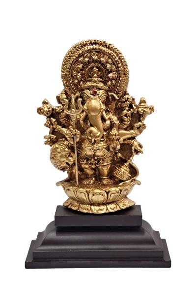 Ashtabhuja Shubh Drishti Ganesha on Lion Fibre Figurine Pooja Decorative Showpiece size 5 inch