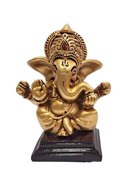 Shining Golden Ganesh Fibre Golu Doll Pooja Ghar Decorative Showpiece  3 inch