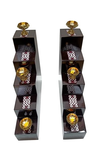Pair Teak Wood 5 Steps Deep Stand Black Finish Kolam Decorative Villaku Padi Set size 11 x 11 inch