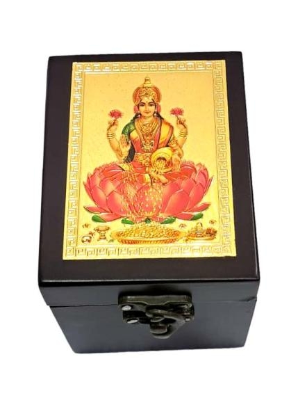 Sri Dhanlakshmi Matha Wooden Black Finish Multipurpose Cubical Pooja Storage Box size 3 x 4 x 3 inch