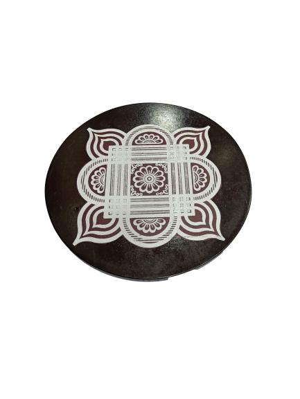 Rangoli Design Round Dia 6 inch Wooden Black Finish Deity Stand / Multipurpose Vatta Kolam Manai Lamps Decorative Chowki