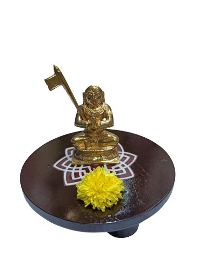 Rangoli Design Round Dia 8 inch Wooden Black Finish Deity Stand / Multipurpose Vatta Kolam Manai Lamps Decorative Chowki