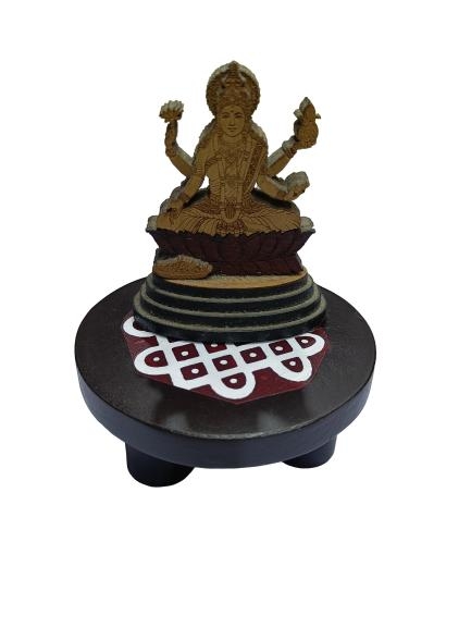 Rangoli Design Round Dia 3 inch Wooden Black Finish Deity Stand / Multipurpose Vatta Kolam Manai Lamps Decorative Chowki 