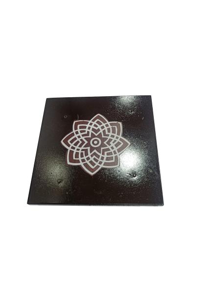 Rangoli Design 5 inch Square Wooden Black Finish Deity Stand / Multipurpose Kolam Manai Lamps Decorative Chowki