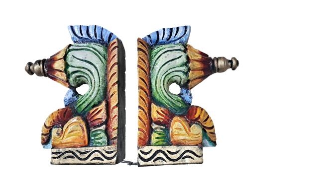 Multicolour Handmade Pair of Wooden Wall Bodhils Temple Home Wall Décor Brackets Set size 7x5 inch