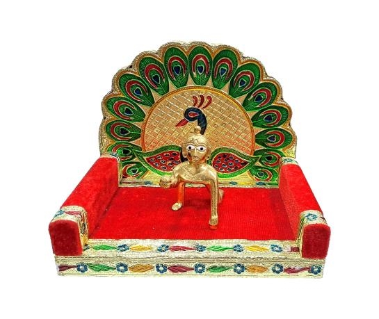 Peacock Design Minakari Chowki or Mayur Deity Pooja Stand Size 4.5 / 5.5 / 7 inches