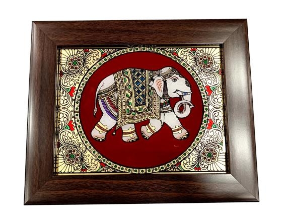 Traditional Tanjore style painting Elephant  Photo Frame Wall Art Hanging size 6 & 8 inch