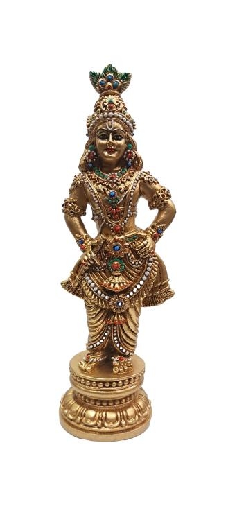 Golden Shining Bansuri Krishna Fibre Figurine or Flute Gopal Multicolour Decorative Showpiece 9 Inch