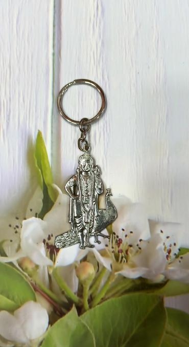Sliver Metal Lord Murugan With Peacock and vel Key chain 