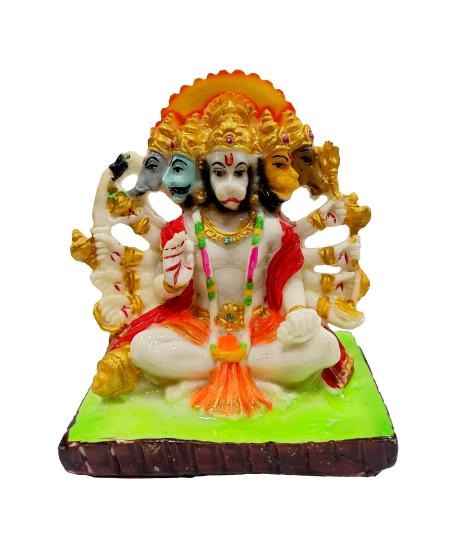 Multicolour Panchamukha Hanuman Marble Dust Decorative Figurine Showpiece size 6 inch