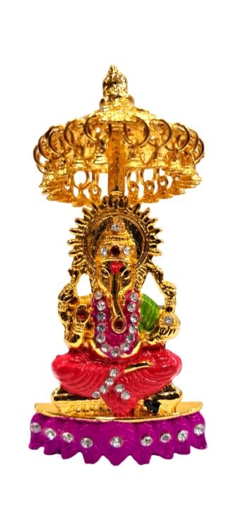 Ganesh Stone work with Gold Coated Car Dashboard Decoration 